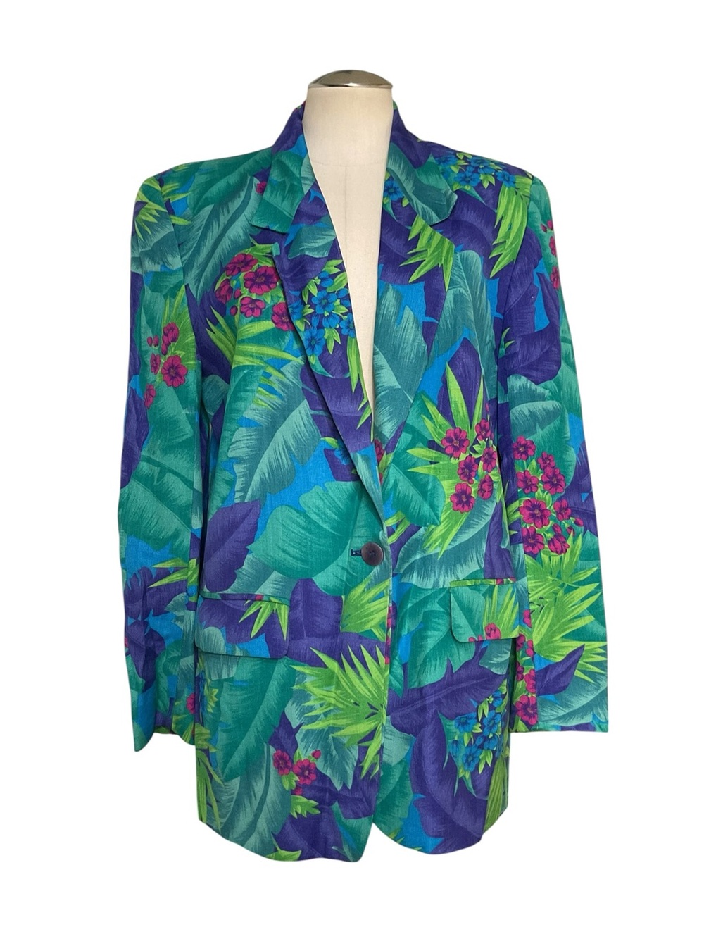 Vintage Liz Claiborne Collection Tropical Linen Blazer Floral Palm Print Women's - Picture 2 of 7